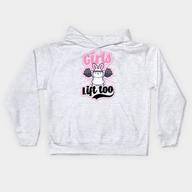 Bodybuilder Shirt | Girls Lift Too Bunny Kids Hoodie by Gawkclothing